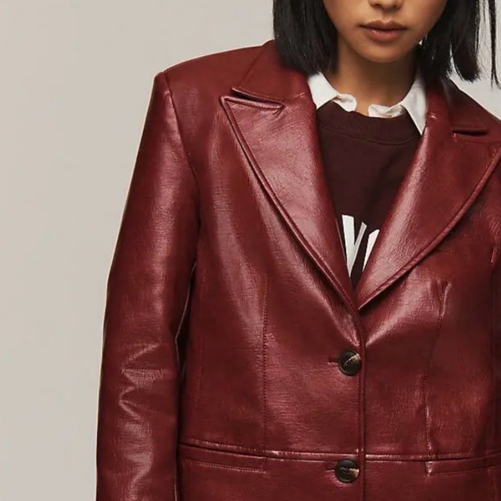 NWT Anthropologie Maeve Burgundy Leather Blazer - Picture 4 of 7